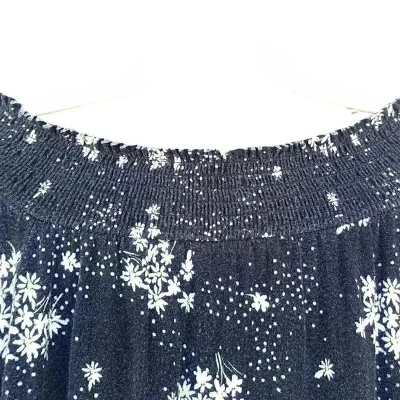 SO black floral print knit smocked off the shoulder flowy swing mini dress sm - Picture 4 of 7